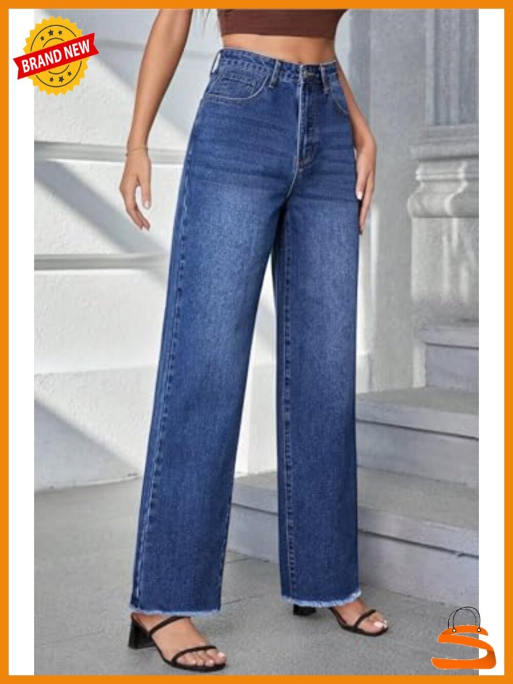 High Waisted Straight Leg Flare Jeans Stretchy Raw Hem Denim Pants - Picture 4 of 6